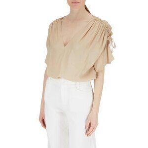 Vince Light Brass Ruched Flutter Sleeve Blouse Size M